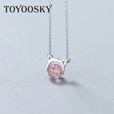S925 Silver Kitten Strawberry Crystal Pendant Necklace