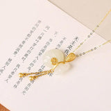 Silver Inlaid Hetian Chalcedony Bag Shape Pendant Necklace