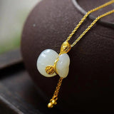Silver Inlaid Hetian Chalcedony Bag Shape Pendant Necklace
