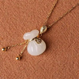 Silver Inlaid Hetian Chalcedony Bag Shape Pendant Necklace