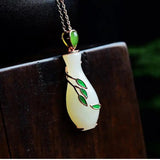 Silver Rose Inlaid Chalcedony Pendant Necklace, Creative Women's Jewelry