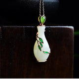 Silver Rose Inlaid Chalcedony Pendant Necklace, Creative Women's Jewelry