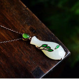 Silver Rose Inlaid Chalcedony Pendant Necklace, Creative Women's Jewelry