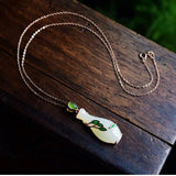 Silver Rose Inlaid Chalcedony Pendant Necklace, Creative Women's Jewelry