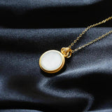 Silver inlaid Hotan jade Chinese round Pendant Necklace retro palace women