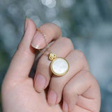 Silver inlaid Hotan jade Chinese round Pendant Necklace retro palace women