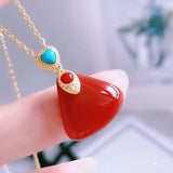 Enamel Porcelain Pendant Necklace with Silver Inlay