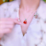 Enamel Porcelain Pendant Necklace with Silver Inlay