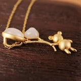 Silver Inlaid Chalcedony Clavicle Chain with Love Balloon Bear Pendant
