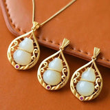 Silver Inlaid Hetian Jade Gourd Pendant Necklace Chinese Craft Jewelry