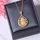 Silver Inlaid Hetian Jade Gourd Pendant Necklace Chinese Craft Jewelry