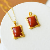 Red Tourmaline Pendant Necklace with Silver Inlay