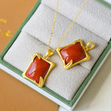 Red Tourmaline Pendant Necklace with Silver Inlay
