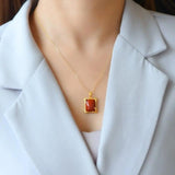 Red Tourmaline Pendant Necklace with Silver Inlay