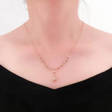 14K Rose Gold Purple Chains Necklace Water Drop Pendant