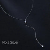 Y Tassel Long Pendant Necklace Silver 925 Chain Choker for Women Girls