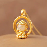 Unique Sand Craft Silver Inlaid Hetian Jade Necklace