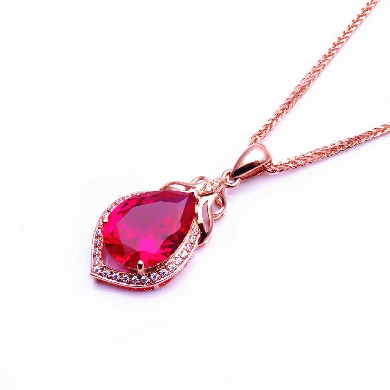 14K Rose Gold Plated Geometric Ruby Necklace Pendant