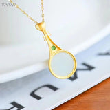 Silver Hetian Jade Pipa Pendant Necklace Chinese Retro Craft Women's Jewelry