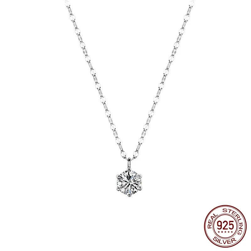 Silver 925 Chain Necklace Zircon Pendant Girls Jewelry Choker