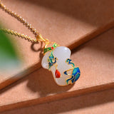 Hetian Jade Cheongsam Pendant Enamel Necklace