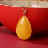 Yellow Chalcedony Drop Pendant Silver Necklace for Women