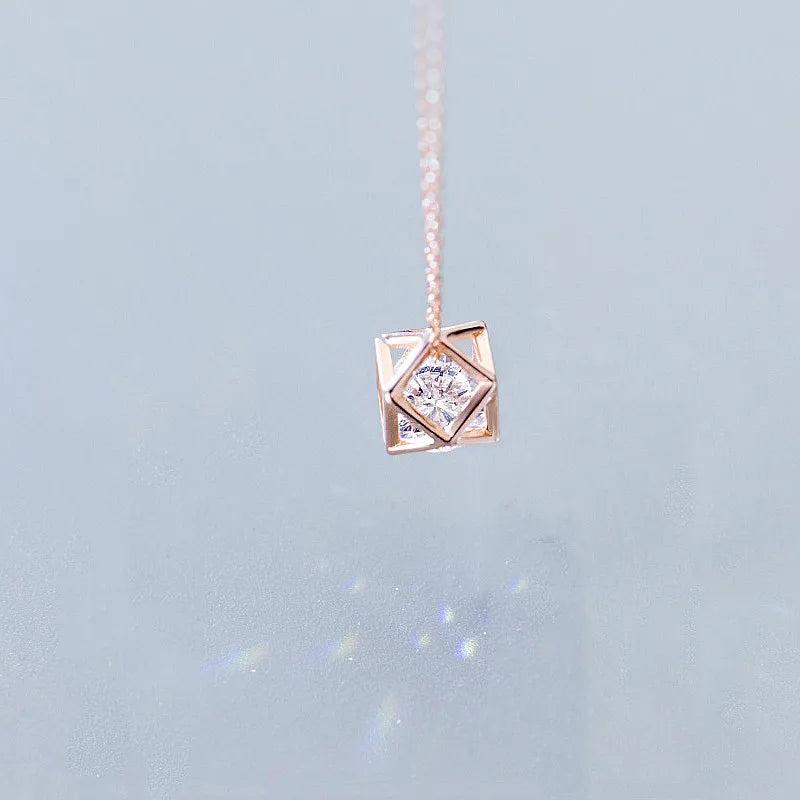Hollow Polygon Zircon Pendant Necklace 925 Sterling Silver