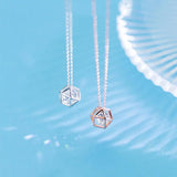 Hollow Polygon Zircon Pendant Necklace 925 Sterling Silver