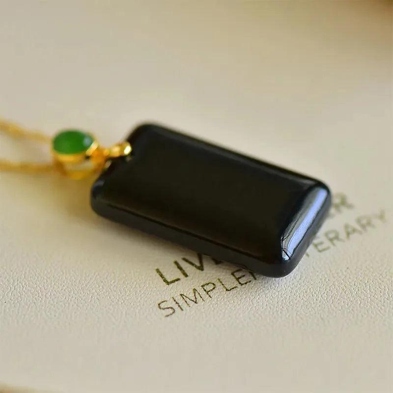 Inspiration Silver Inlaid Hetian Ink Jade Necklace