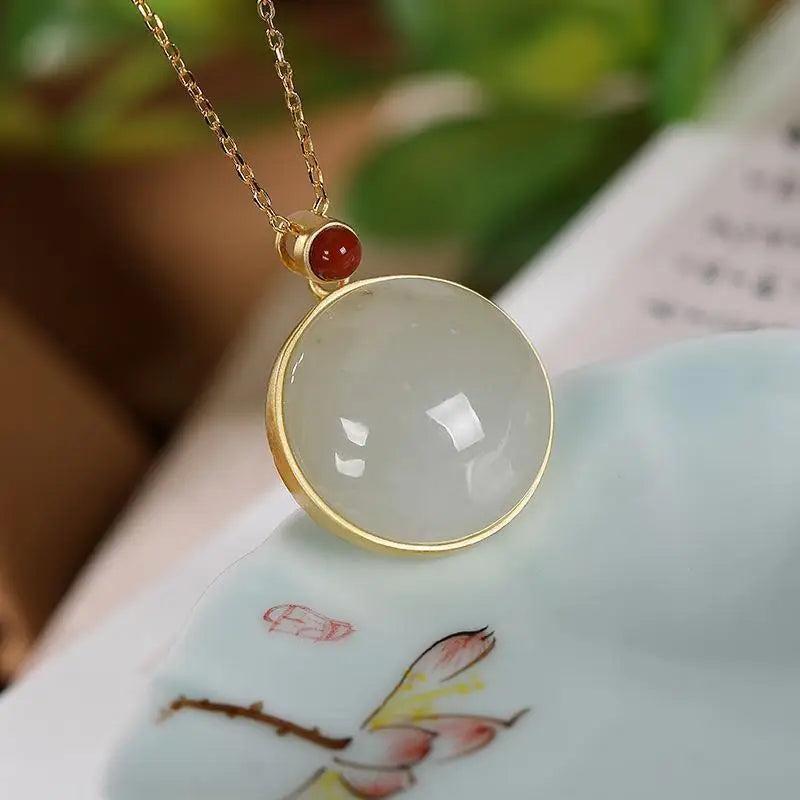 Silver Inlaid Hotan Sapphire South Stone Necklace for Women