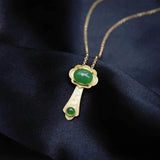 Natural Hetian Jade Green Geometric Necklace Pendant Gilt