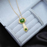Natural Hetian Jade Green Geometric Necklace Pendant Gilt