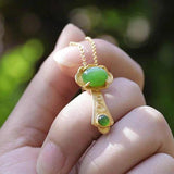 Natural Hetian Jade Green Geometric Necklace Pendant Gilt