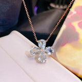 S925 Sterling Silver Rose Crystal Pendant Necklace