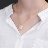 Silver Inlaid Hetian Jade Bow Pendant Necklace