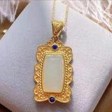 Vintage Chinese Silver Inlaid Hetian Jade Pendant Lapis Lazuli Women's Jewelry