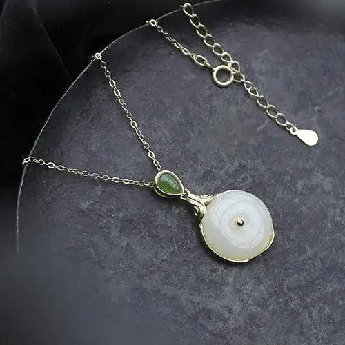 Silver Inlaid Hetian Jade Pendant Necklace Retro Charm Women's Jewelry