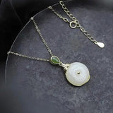 Silver Inlaid Hetian Jade Pendant Necklace Retro Charm Women's Jewelry