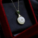 Silver Inlaid Hetian Jade Pendant Necklace Retro Charm Women's Jewelry