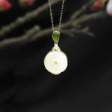 Silver Inlaid Hetian Jade Pendant Necklace Retro Charm Women's Jewelry