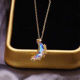 Crafted Crystal Moonstone Half Crescent Necklace