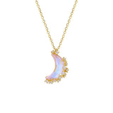 Crafted Crystal Moonstone Half Crescent Necklace