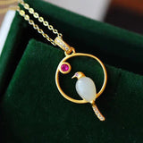 Silver Hetian Chalcedony Charm Pendant Necklace with Diamond