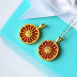 South Red Chalcedony Round Pendant Necklace with Silver Inlay