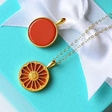 South Red Chalcedony Round Pendant Necklace with Silver Inlay