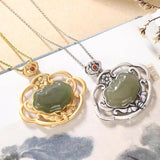 Hetian Jade Silver Geometric Pendant Necklace for Women
