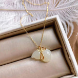 3D Natural Hetian Chalcedony Gourd Pendant Necklace Fresh Fairy Charm Jewelry