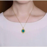 Tianhe Stone Crystal Oval Pendant Necklace Silver Hollow Pattern Women's