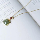 Sterling Silver Hetian Green Jade Pendant Square Chinese Ladies Jewelry