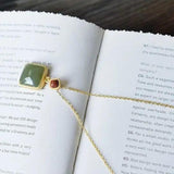 Sterling Silver Hetian Green Jade Pendant Square Chinese Ladies Jewelry